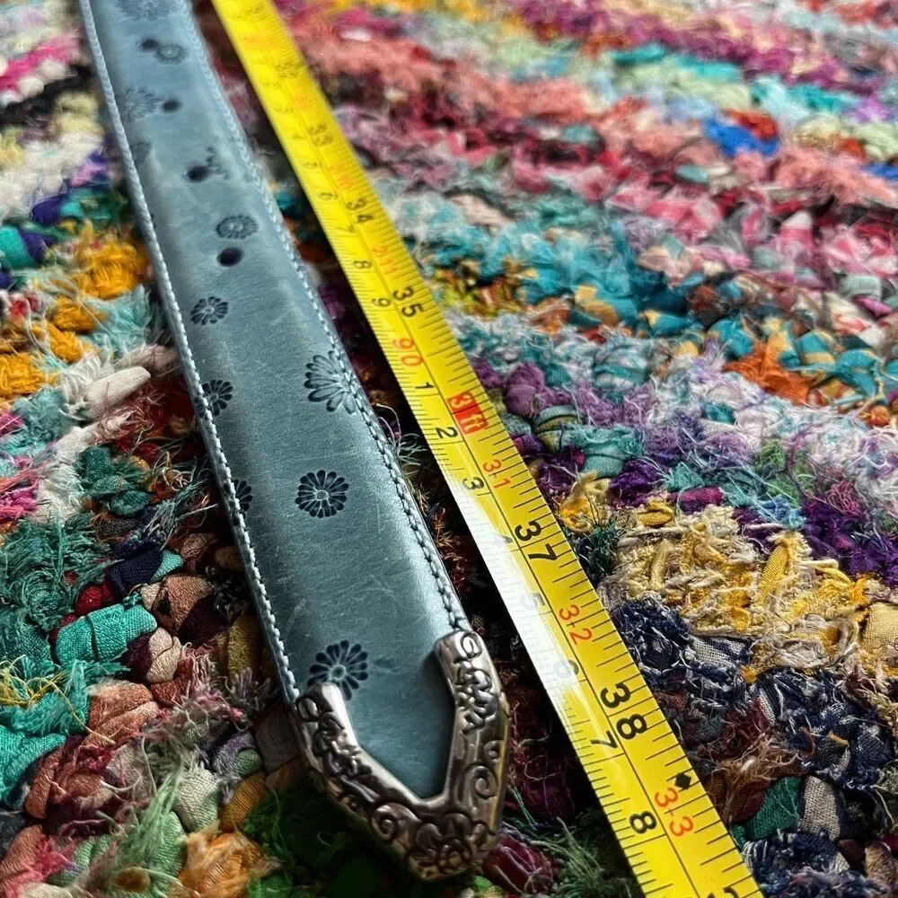 Brighton Blue Floral Tooled Leather Belt Charm Western Boho Y2K ML 32